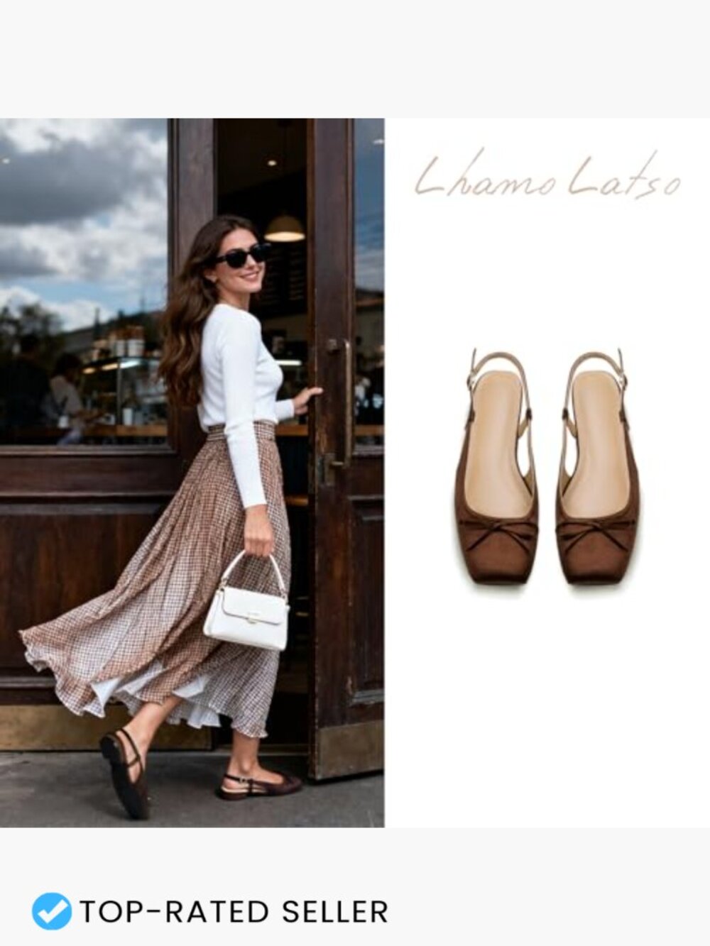 Satin Ballet Flats Slingback Square Toe Bow Dressy Flat Shoes with Ankle Buckles - Picture 2 of 7